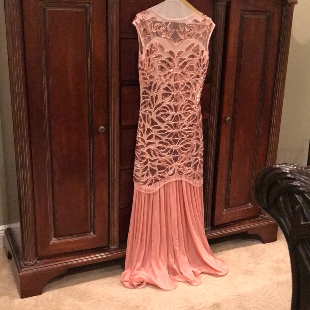 Roaring 20’s slim sequence and beads evening dress in pink coral, never worn.